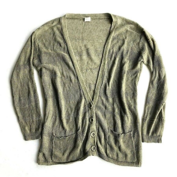 POETRY 100% Linen Knit Green Button Front Cardigan - Picture 1 of 6